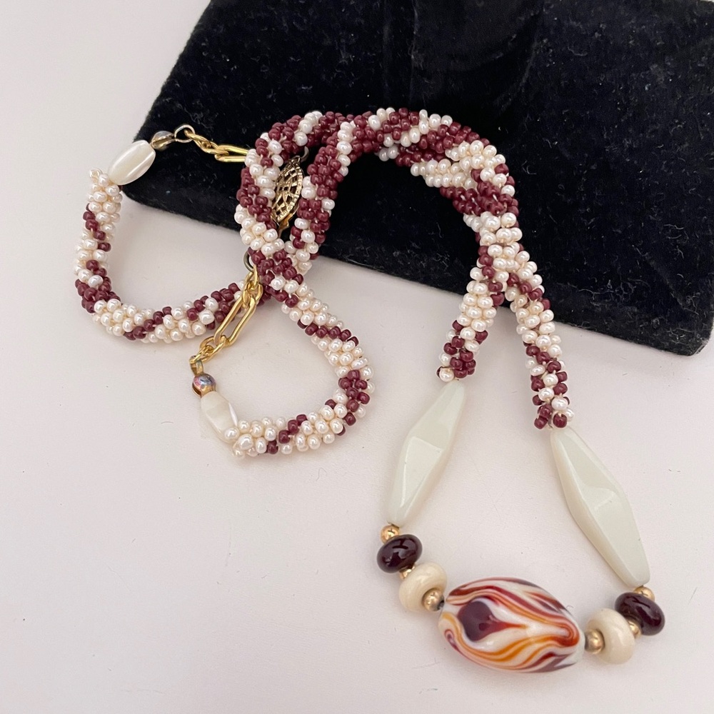 Vintage Italian GLASS Crochet Seed Bead Summer Mermaid Core Artsy Retro Necklace